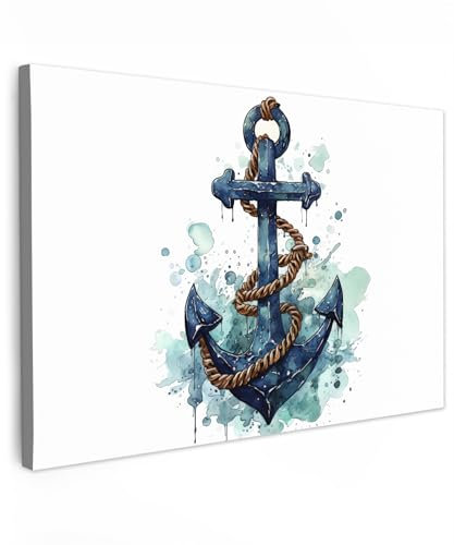 MuchoWow© Wandbilder Groß 120x80 cm XXL Wohnzimmer Wanddeko Schlafzimmer Zimmerdeko Fotowand Zimmer Deko Wand Dekoration Wall Art Maritime - Anker - Blau - Weiß - Maritim