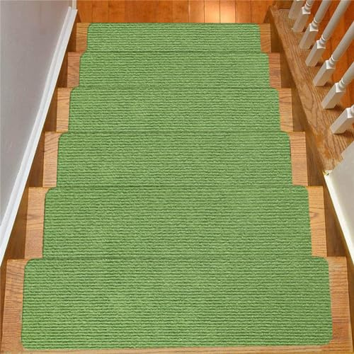 ENEN Treppenstufen Matten Antirutsch, 20x76cm Treppenstufen Teppich mit rutschfest Treppenteppich Selbstklebend Sicherheit Stufenteppich für Kinder, Älteste und Haustiere (5pcs,Grün 1)