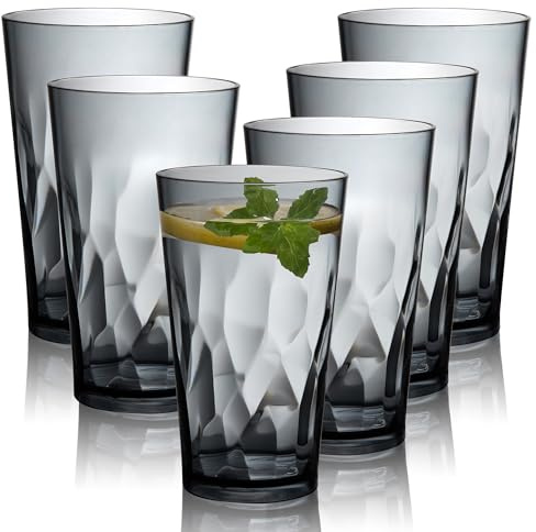 JGIRL Unbreakable Plastic Drinking Glasses,Set of 6,16 Ounces (Grey)