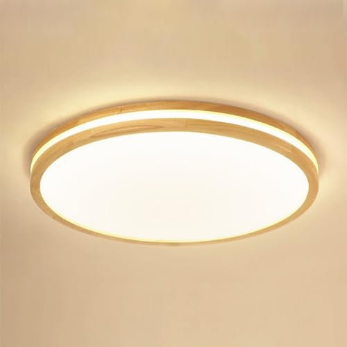 LIGKIN LED Deckenlampe Holz 36W Deckenleuchte Rund 40cm Warmweiß 3000K Durchmesser Modern Doppelte Lage Küchenlampe Lampe Wohnzimmer für Balkon Flur Babyzimmer Schlafzimmer