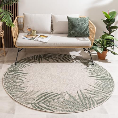 FRAAI | Home & Living In- & Outdoor Teppich Rund - Tiga Edge Grün Ø 240cm - Wetterfest - Polypropylen - Flachgewebe - Wohnzimmer, Balkon, Garten/Terrasse - Terrasse - Rug