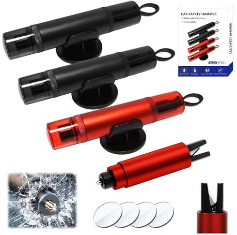 4 PCS Emergency Car Safety Hammer, 2 in 1 Car Window Breaker Compact Seat Belt Cutter and Window Breaker Seatbelt Cutter Car Safety Hammer Escape Safety Hammer Universal Suitable for All Vehicles