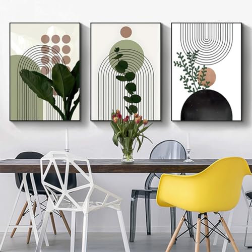 3er Set Poster Bohemian Poster Set Aesthetic Pflanze Bilder Moderne Abstrakt Kunst Wandbilder Boho Deko Bilder,Ohne Rahmen (Poster-07,60x90cm*3Pcs)