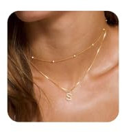 TINGN Layered Kette Mit Buchstaben Damen, Zierlich Initial S 14K Gold Vergoldet für Frauen, Layering Halskette Doppelkette Geschichtete für Mädchen Geschenke