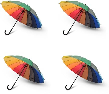 Discountershop Regenbogen Regenschirm Pride 4er Set | Leicht | Windsicherer Sturmschirm | Durchmesser 98cm | Polyester