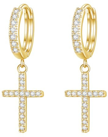 CUOKA MIRACLE Kreuz Ohrringe für Mädchen - 925 Sterling Silber Herz Creolen Klein für Damen - Unendlichkeit Geschenke Schmuck für Tochter (0330-Gold)