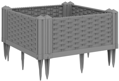 vidaXL Pflanzkasten mit Erdspießen Hellgrau 42,5x42,5x28,5 cm PP
