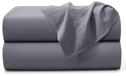 MOONLIGHT20015 Flat Sheet 100% Egyptian Cotton Bed Sheets 200 Thread Count Hotel Quality - Breathable and Wrinkle Resistant Non Iron Top Sheet (Grey, Super King [2 Pack])