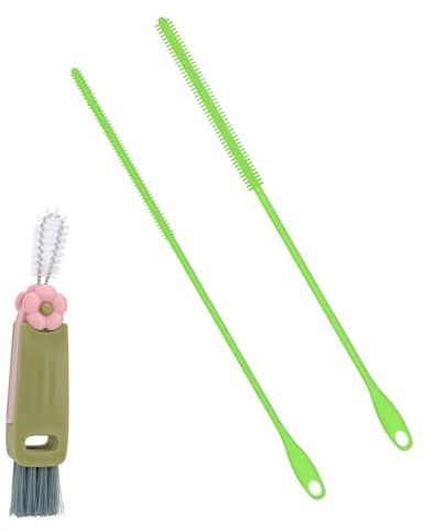 Cleaner Brush Set, 9.45 Inch Silicone Straw Brush with Cup Lid Brush Reusable Water Bottle Straw Cleaner Pipe Cleaners Crevice Brush Kitchen Cleaning Tool (Green)