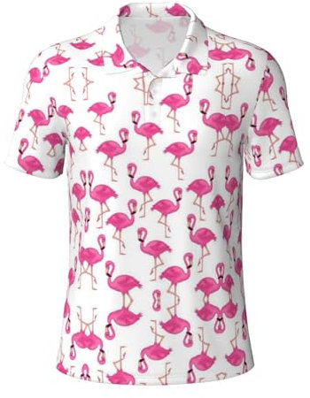 Polo à manches courtes pour homme Imprimé flamant rose, noir, Taille 3XL