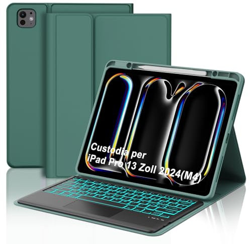 FOGARI Tastiera Magnetica per iPad Pro 13 2024 (M4), QWERTY Italiano Keyboard Retroilluminata Bluetooth Staccabile con Touchpad Intelligente, Custodia con iPad Pro 13 pollici M4 2024, Verde Scuro