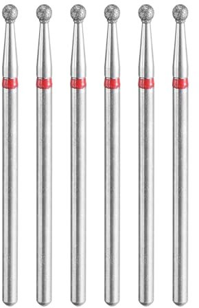 sourcing map 6pcs 200-230 Grits Diamond Grinding Bit 2.3mm Ball Head 2.35mm Shank 2.3mm Length Stone Sanding Drill Bits Rotary Tool for Ceramic Glass Nails Grinding Polishing