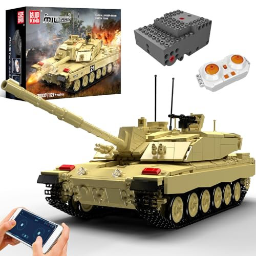 Mould King 20037 RC Panzer Bausteine Modell, 1129 Teile Militär Panzer Klemmbausteine Technik mit Sound, APP und Ferngesteuert Bauklötze Bausatz Spielzeug für Erwachsene