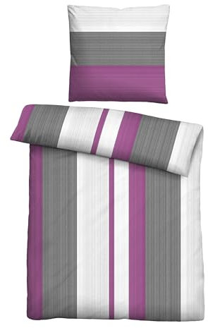 Traumhaft schlafen - Castell - Markenbettwäsche Bettwäsche Thermo-Fleece 0360459 Streifen 1x 135x200 cm + 1x 80x80 cm, brombeer