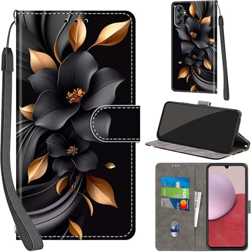 PHINIENLAND Coque pour Samsung Galaxy A14 4G / A14 5G Cover [Housse en Cuir PU Premium] [Etui à Rabat] [Pochette de Portefeuille], Étui de Protection pour Samsung A14,Fleurs