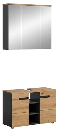 xonox.home - Badkombination Canu 2-tlg. Set 80x193x34 cm in Basalt grau und Artisan - Badmöbel Badezimmerkombination Badset - funktional stilvolles Ambiente zeitloses Design