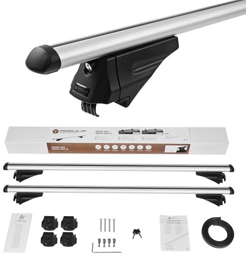 Modula Case System SmartBar 120 cm Kompletter Aluminium-Dachträger Relingträger kompatibel mit VW Volkswagen Golf VII Variant Kombi ab 2013- mit offener Dachreling, abschließbar, Nutzlast 75 kg