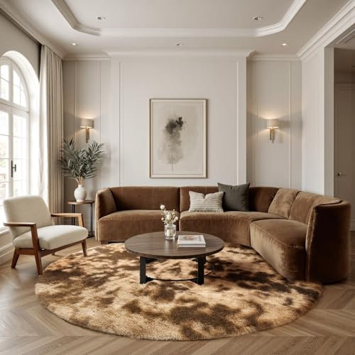 Sour Lemon Wohnzimmerteppiche, 80 x 80 cm runder Teppich für Schlafzimmer, waschbarer Rutschfester, Flauschiger Teppich, zottelige weiche Teppiche Matte für Kinder Flur Wohnzimmer