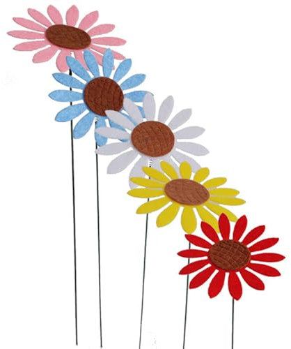 Gartendeko 5 Stück Metallblumen für draußen 12,6 Zoll große Gänseblümchen-Gartenstäbe aus Metall wasserdichte Gartenkunst aus Metall für Terrasse Rasen Hof Gehweg