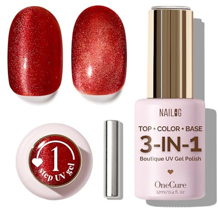 NAILOG Cat Eye Gel Nail Polish 12ml | Top Coat Colour Gel Base Formula Soak Off | OneCured 3-in-1 UV Polish for Home DIY & Gifting | Fortune Cat