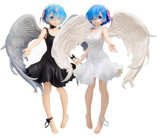 Jiumaocleu 2pcs REM Figure Statue 21.5cm Re:0 Figure Anime REM and Ram Figurine PVC Model Desktop Decoration Gifts for Fans