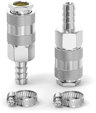 ERGAOBOY 2 pièces accouplement d’air industriel mâle avec canne de tuyau de 10MM, fer nickel plating débit de raccord rapide air pneumatique compresseur raccords de tuyau