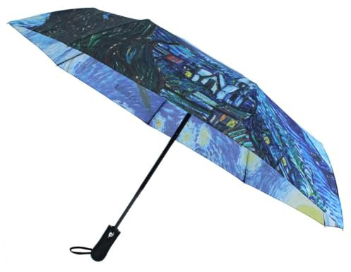 CTM® Van Gogh Regenschirm für Damen, Sternennacht, automatisches Öffnen, kompakt, Blau, One Size