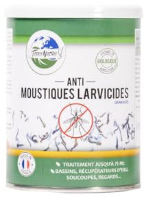 TERRA NOSTRA - Anti Moustiques Larvicides - Formulé avec du BTI - Compatible Fosse Septique - Traitement Eaux Stagnantes jusqu'à 75m² - Fabriqué en France - Pot 150g