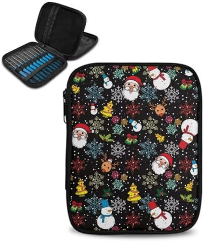 Tiasarato Häkelnadeletui mit großer Kapazität für Anfänger, Strick-Organizer, Aufbewahrungstasche, Strickzubehör, nur Tasche, Weihnachtsmann, Schneemänner, Rentier, Taschen-Organizer
