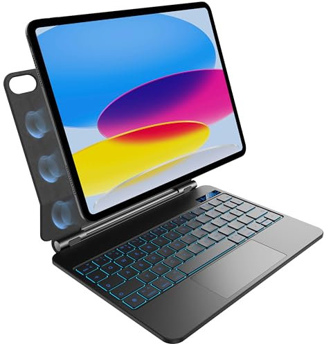 pankeybd Tastatur Hülle für iPad A16 11. Generation 2025 und iPad 10. Generation 2022,7-Farben-Hintergrundbeleuchtung,Multi-Touch-Trackpad,Magnetisches Befestigungsdesign,QWERTZ,Schwarz