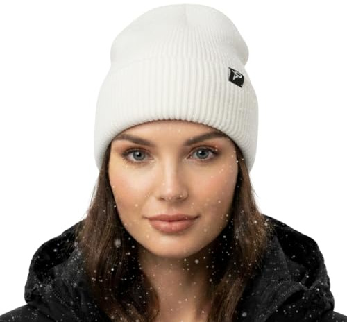 TOP-EX XXL Warme wasserdichte Wintermütze Herren & Damen, Fleece-gefütterte Strickmütze Beanie, Regenschutz Lauf- & Skimütze, Outdoor Winddichter, Herrenmütze weiß