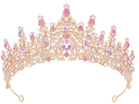 GTYARYUA Corona Tiara Cristallo Strass Diadema Regina Donna Sposa Rosa per Compleanni Balli Concorsi di Bellezza