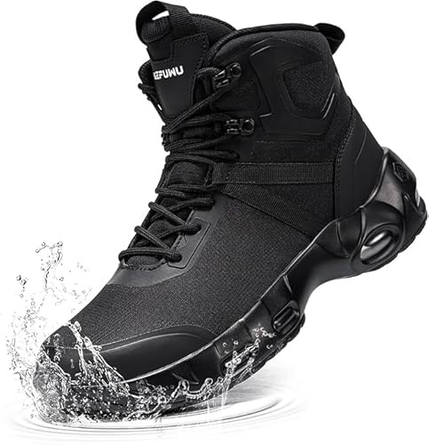 Kefuwu Militärische Taktische Herren Damen Arbeitsstiefel Wasserdicht | Trekking Wanderschuhe Leicht Kampfstiefel Arbeits Wanderstiefel Rutschfest Boot Zipper