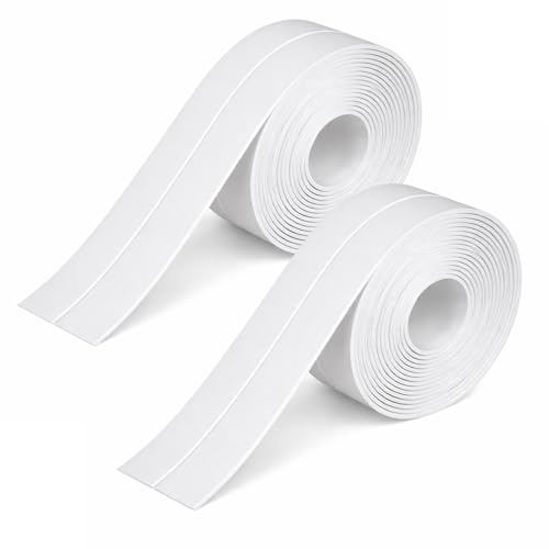 2PCS Souple Autoadhésive Blanc 2,2 cm x 5 m, Ruban Étanchéité Flexible pour Cuisine, Salle de Bain, Douche et Sols, Protection Contre L'humidité et la Poussière