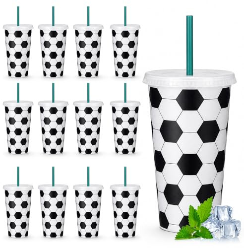 Lot de 12 gobelets de football 710 ml - Gobelets en plastique sans BPA pour enfants - Décoration de fête d'anniversaire d'enfant - Grands gobelets réutilisables