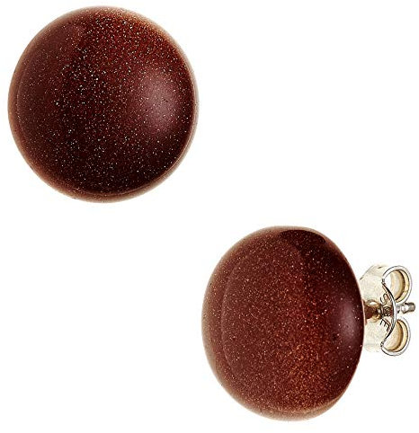 Jobo Damen-Ohrstecker aus 925 Sterling Silber mit Goldfluss-Stein Braun 12 mm Rund