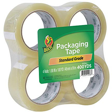 Duck Brand Standard Packaging Tape Refills - 4 Extra Long Rolls of Clear Packing Tape - Shipping, Mailing and Moving Supplies - 3 Core - 1.88 Inch x 100 Yards, Clear (240593)