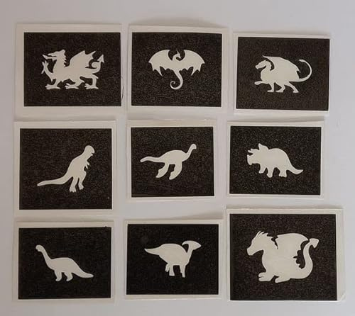 30 x Dinosaurier & Drachen Thema Mini Kleine Schablonen für Glitzer Tattoos Airbrush Gesicht Malerei