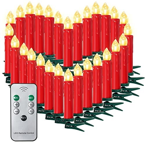 SunJas 20er Rot Weinachten Kerzen Weihnachtsbeleuchtung Weihnachtskerzen mit Fernbedienung kabellos Weihnachtsbaumkerzen 10/20/30/40er [Energieklasse A+++]