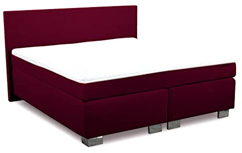 Charlottes Möbelkaufhaus Boxspringbett ROM II Rot 140x200 cm. Hotelbett inkl Matratze und Topper 140 x 200 cm Weinrot. Bordeauxrot (140x200 cm, Rot Stoff)