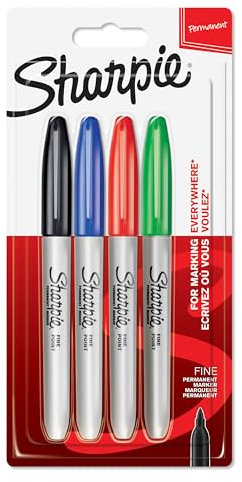 Sharpie Permanent Marker | Marker Stifte mit feiner Spitze | Schwarze, blaue, rote und grüne Tinte | 4 Wasserfeste Stifte