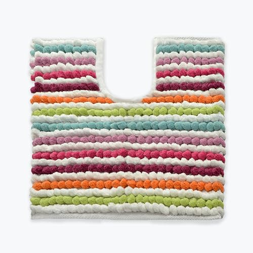 Allure Striped Chunky Bobble Toilet Mat 50 x 50cm – Thick, Hand-Woven, Super Soft, Multi-Coloured Pedestal Mat