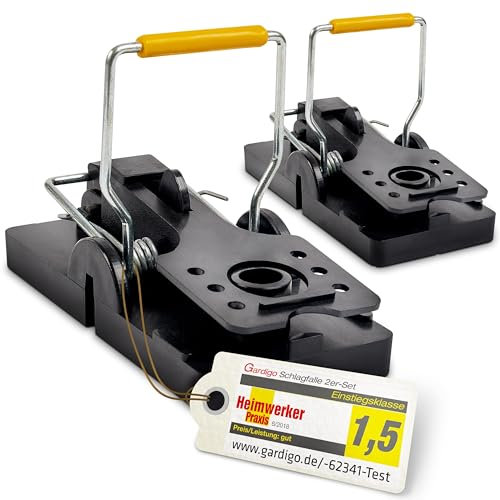 GARDIGO® Mausefalle - 2er Set | Schlagfalle aus Kunststoff für Mäuse | Wiederverwendbar Hygienisch | Stabile Falle zur Mäusebekämpfung | Schmal gehalten für Enge Zwischenräume |