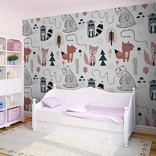 Fotomurale decorativo per bambini con disegni di animali del bosco varie misure e materiali (vinile autoadesivo, 500 cm x 300 cm)