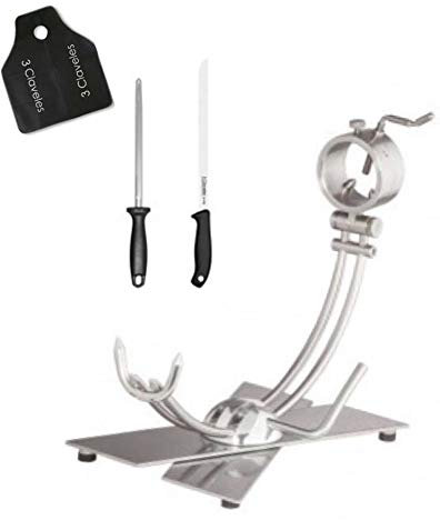 Hidalgo Soporte Jamonero Afinox Base X de Acero INOX Primus + Set Cuchillo y chaira + Regalo Cubre Jamón