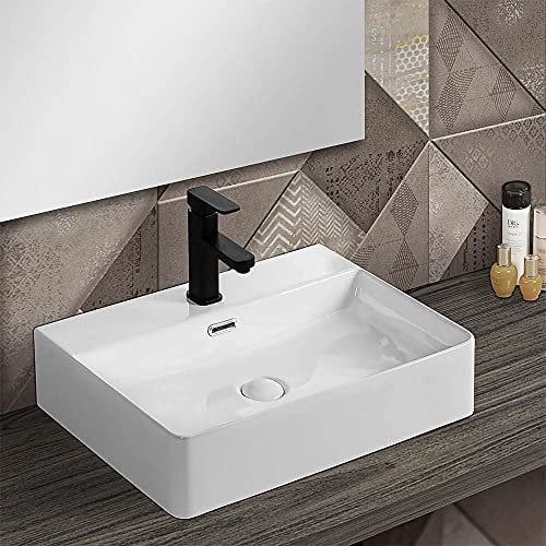 Inbagno Lavabo in Ceramica da appoggio Rettangolare, L.50xP.42xH.13 cm, Bianco Lucido con Foro rubinetteria (Larghezza 50 cm)
