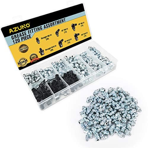 AZUNO Hydraulic Grease Fittings, Set of 120 Metric Assortments and 60 Caps, Perfect for Replacing Missing or Broken Zerk Fittings