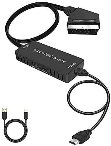 Wrugste Scart auf HDMI Konverter mit HDMI-Kabel, HD-Adapter 720P/1080P, Video-Konverter für HDTV-Monitor, Projektor, Xbox, VHS STB, Sky DVD-Player, Blu-Ray mit USB-Kabel