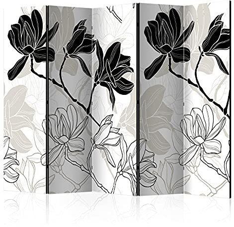 murando - Paravent Raumteiler Innen Magnolien Blumen 225x172 cm einseitig auf Vlies-Leinwand Bedruckt Trennwand Spanische Wand Sichtschutz Raumtrenner Skizze schwarz weiß Abstrakt