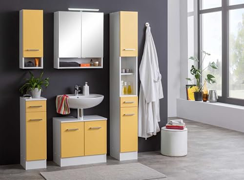 Waschbeckenunterschrank Ricca, 60 cm, 2 Türen – Weiß/Gelb